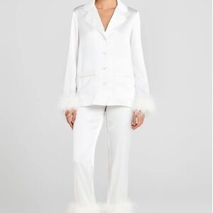 NADINE MERABI White Feather Trim Pajama Set NWT
